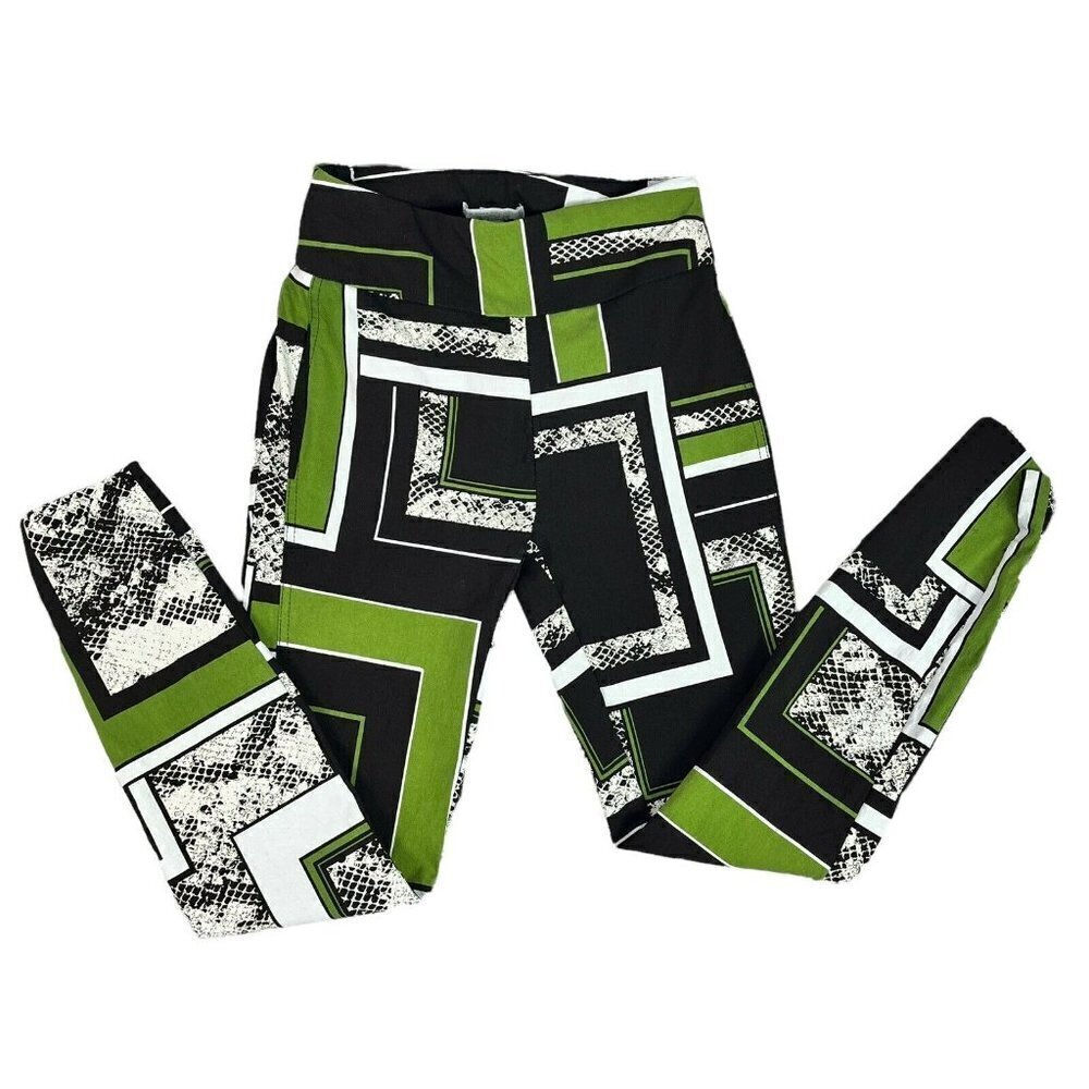 New York and Company Stretch Leggings Abstract Black Green Womens XS